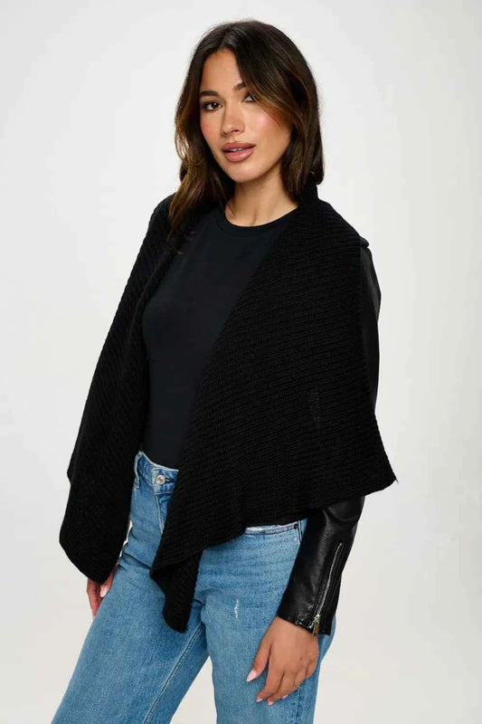 Coalition LA Knit Collared Faux Leather Crop Jacket Black cc0226a7-ca24-4616-ac61-47788c29a909-Max