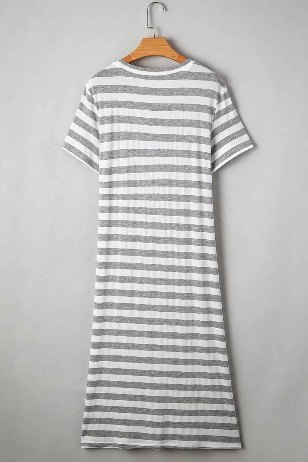 Casual Striped V-Neck Midi T-Shirt Dress cc06820a-c84b-47e5-850e-aa55d58116e3-Max