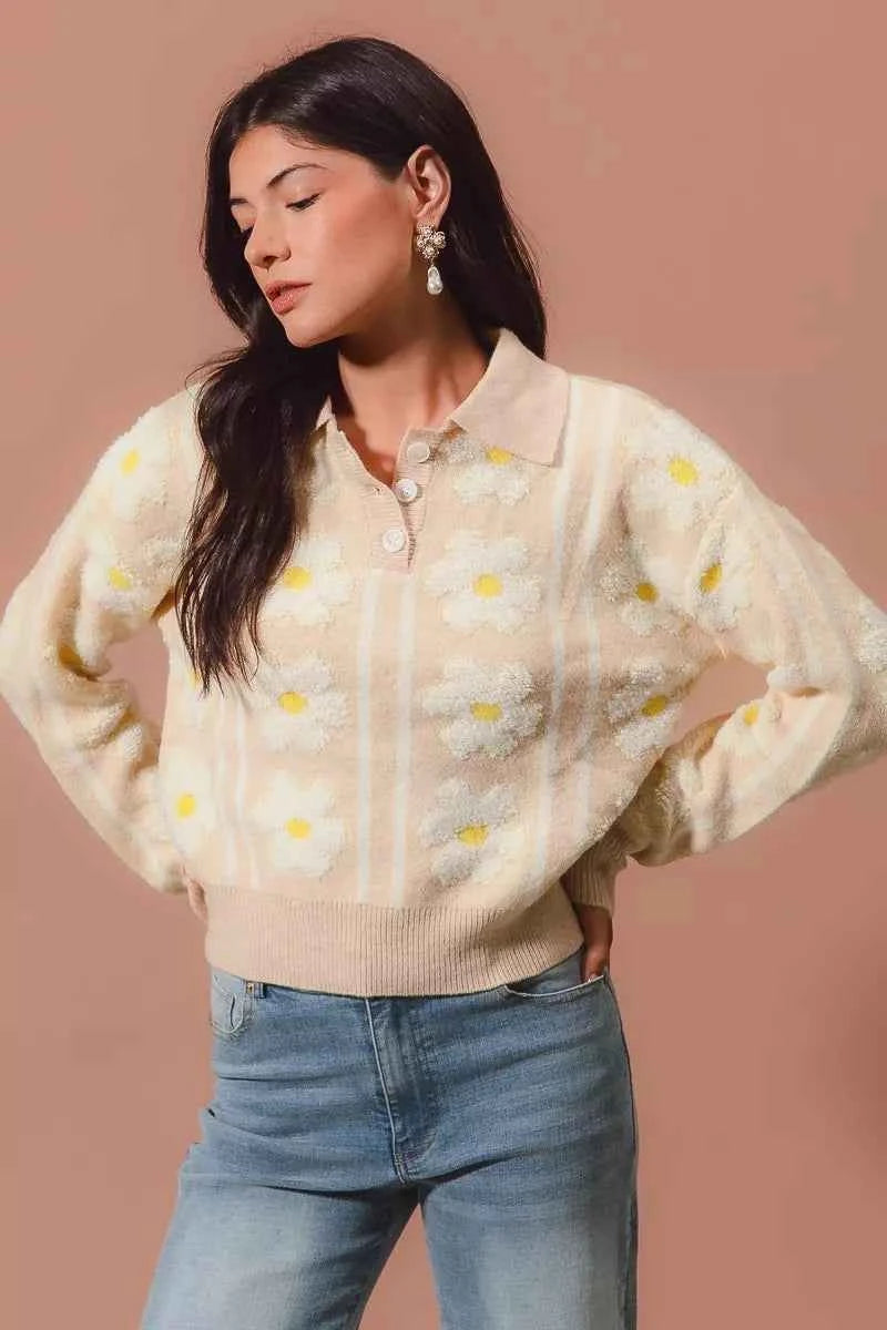 SO ME Floral Stripe Polo Collar Sweater cc0b490e-ea1e-4518-acd1-d186ca2543e9-Max-Origin