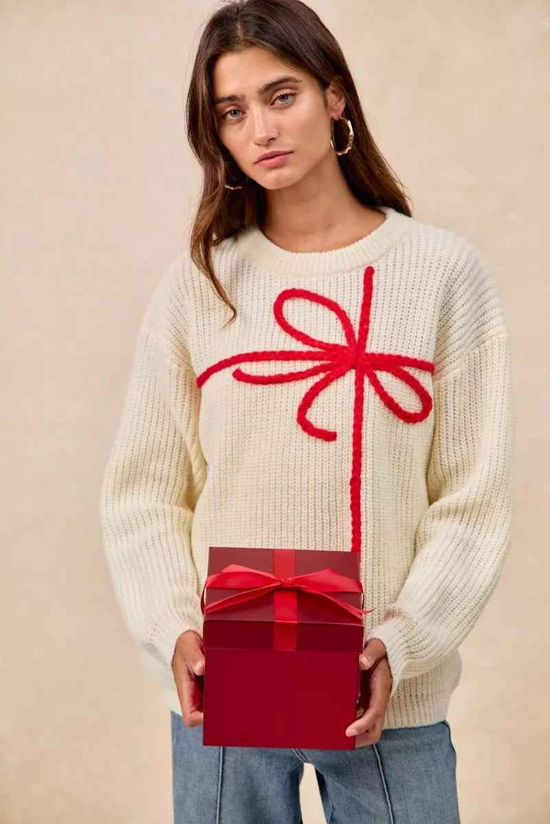 BiBi Christmas Ribbon Bow Embroidery Sweater cc0ff65420444119b64820e84442cb43-Max-Origin