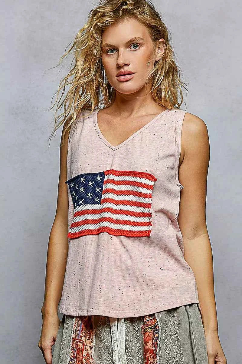 POL V-Neck Ribbed Tank with American Flag Patch and Star Back Patch SOFT PINK cc1b7bb5-01a5-4500-a962-f821d89636fe-Max-Origin