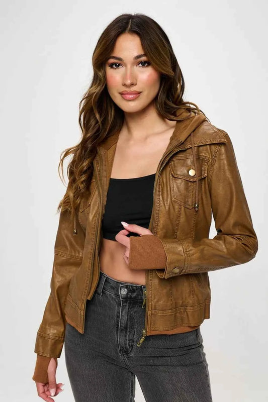 Coalition LA Double Zip Hooded Long Sleeve Jacket Camel cc2b6e53-06a7-4f7b-9b26-029992d48aa4-Max