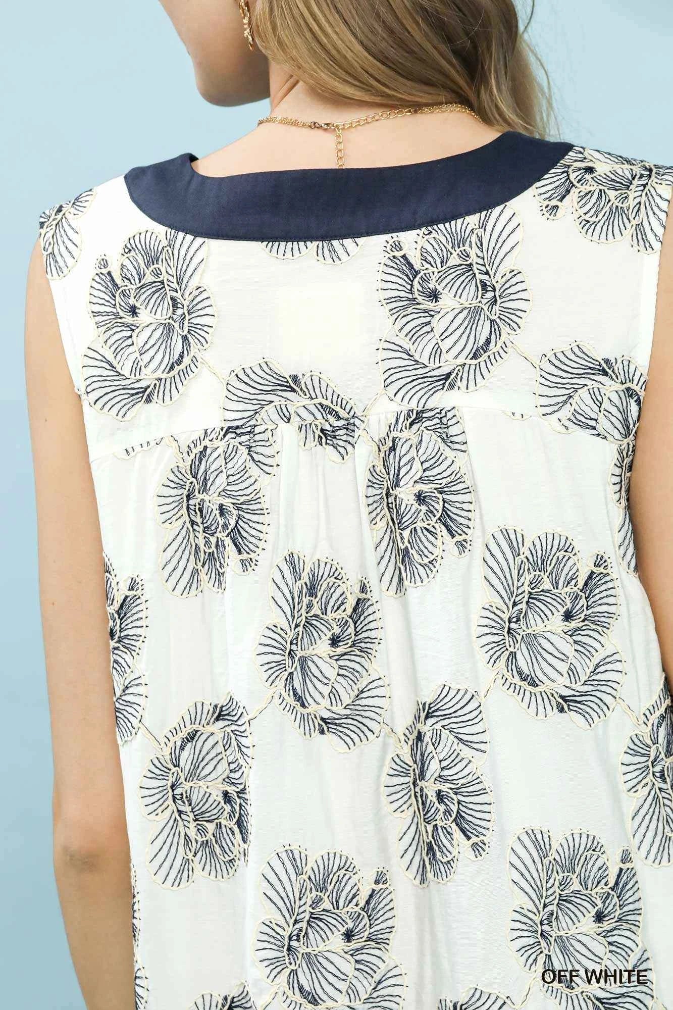 Umgee Floral Sleeveless Contrast V-Neck Mini Dress cc33140b-56b1-471d-a22c-c421e953ca25-Max