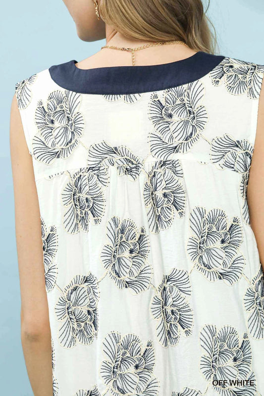 Floral Sleeveless Contrast V-Neck Mini Dress cc33140b-56b1-471d-a22c-c421e953ca25-Max