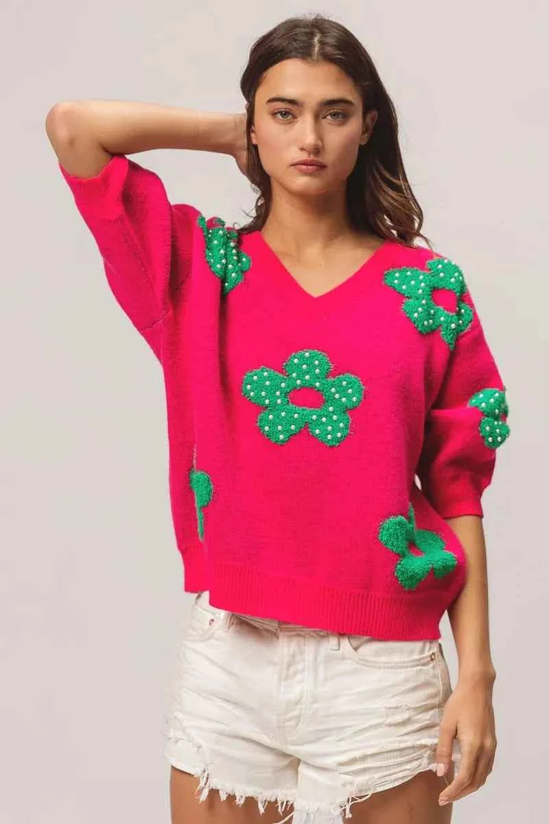 BiBi Pearl Beads Flowers Sweater Top cc3446e9cb584446bcd73018f14a51e2-Max-Origin