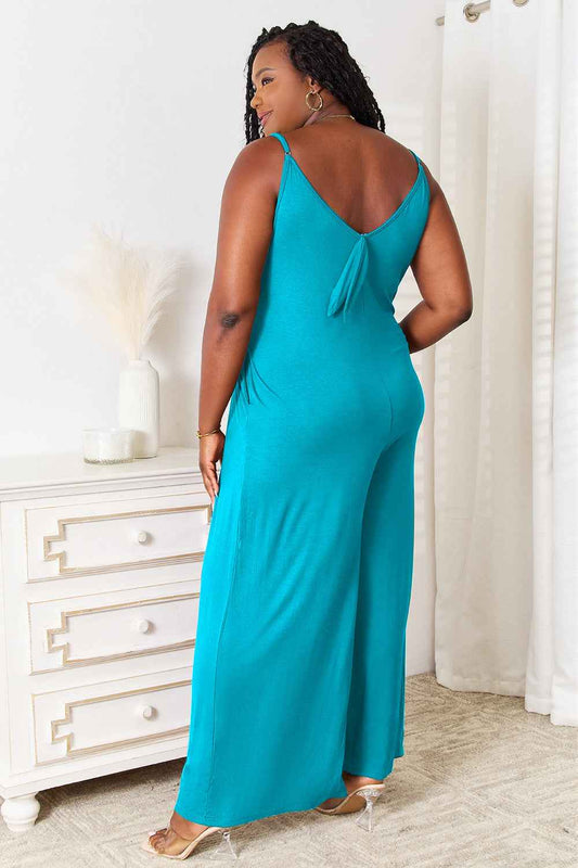 Double Take Full Size Soft Rayon Spaghetti Strap Tied Wide Leg Jumpsuit cc3e3dfd179f476ab79d48390d3b4ed4-Max