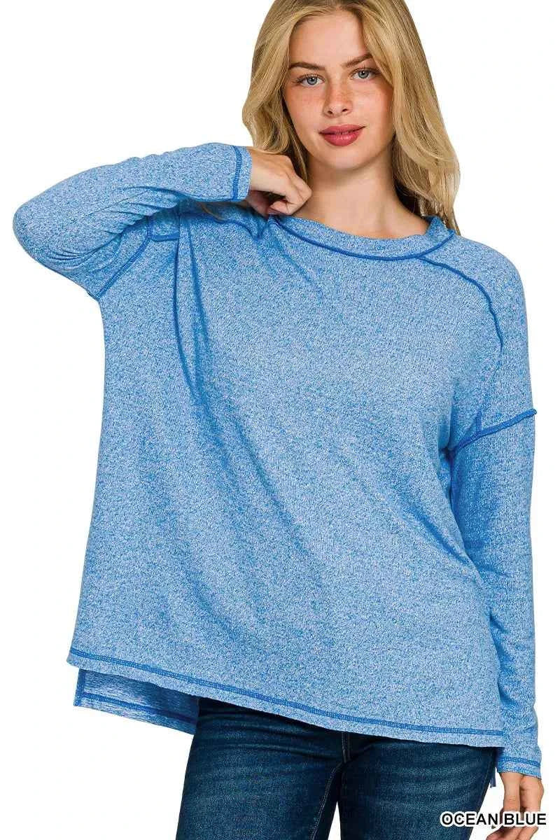 Zenana Full Size Melange Hacci Exposed Seam Hi-low Tee Plus Size OCEAN BLUE cc3f8f9cd5c244c3b376392f3e4d32e0-Max-Origin