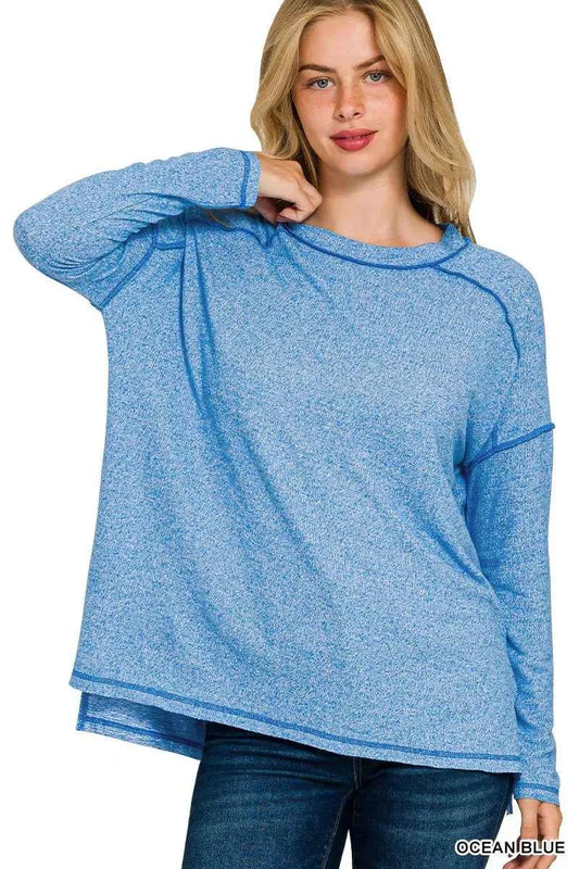 Zenana Full Size Melange Hacci Exposed Seam Hi-low Tee Plus Size OCEAN BLUE cc3f8f9cd5c244c3b376392f3e4d32e0-Max-Origin