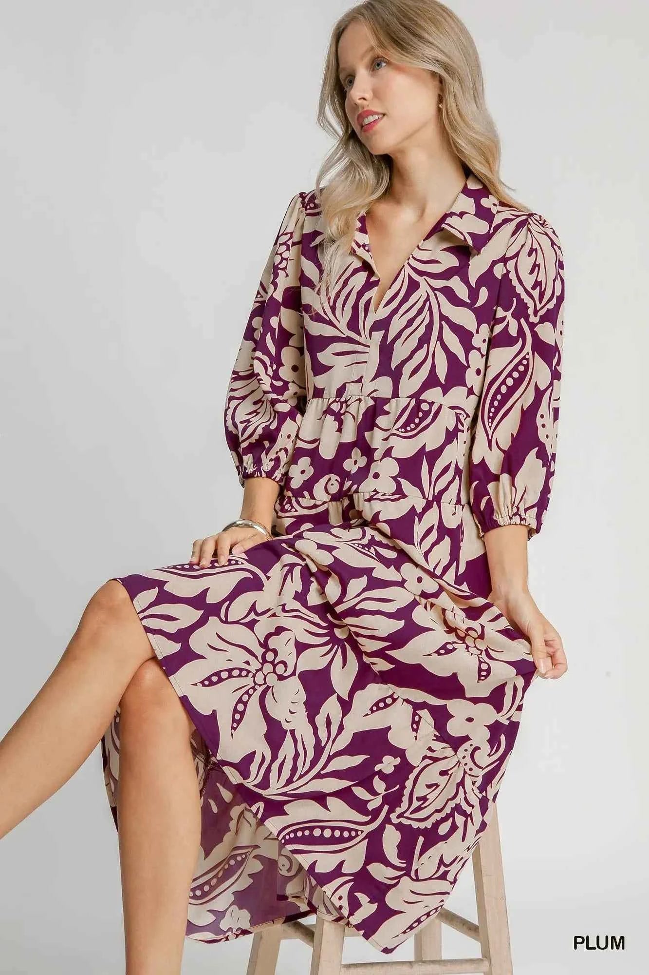 Umgee Floral Print Tiered Midi Dress cc49a7de-b702-4f35-8257-733d73167f54-Max-Origin