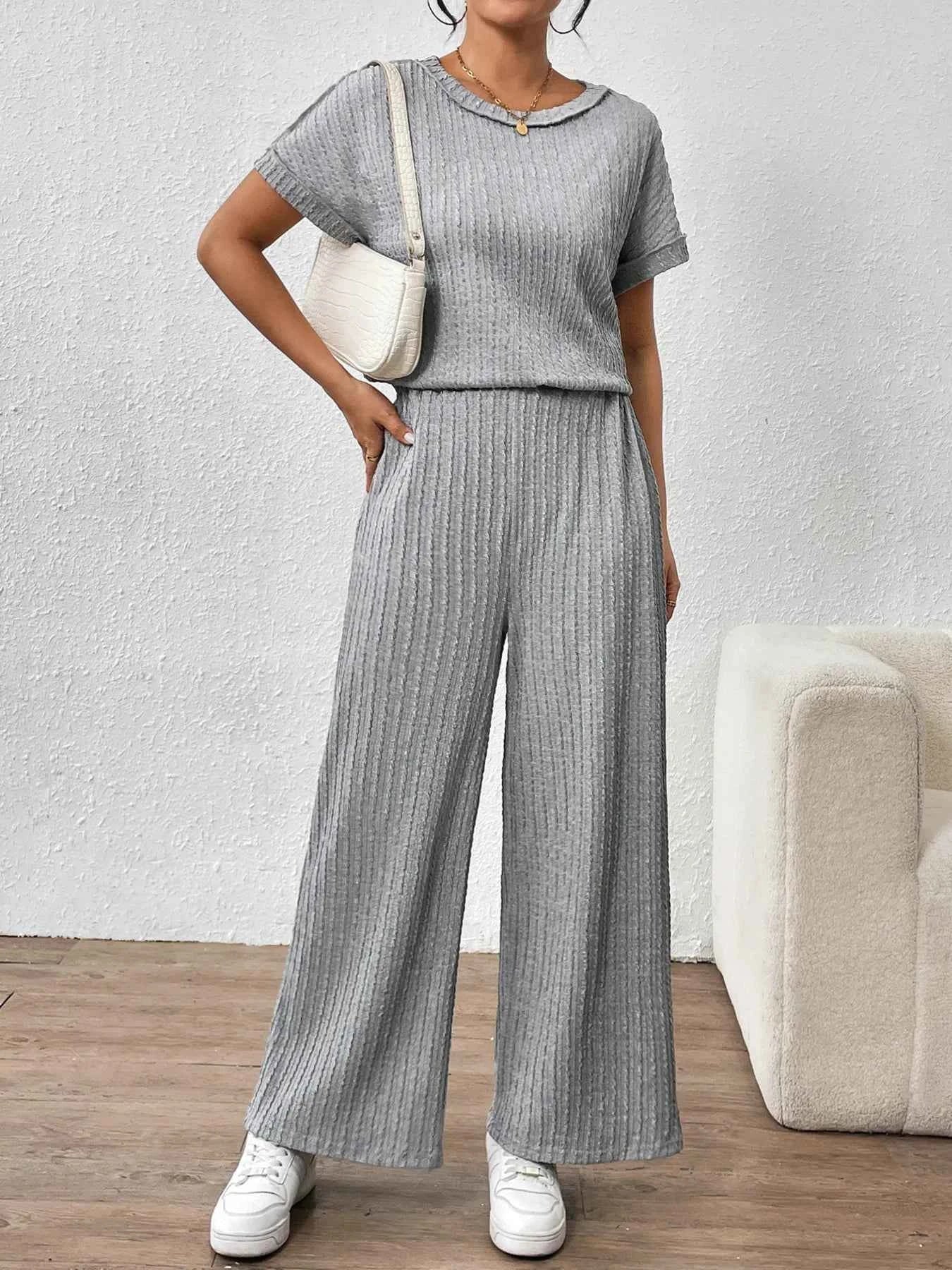 Round Neck Short Sleeve Top and Pants Set cc4c9103fe4f4557971c915d46b75be5-Max-Origin