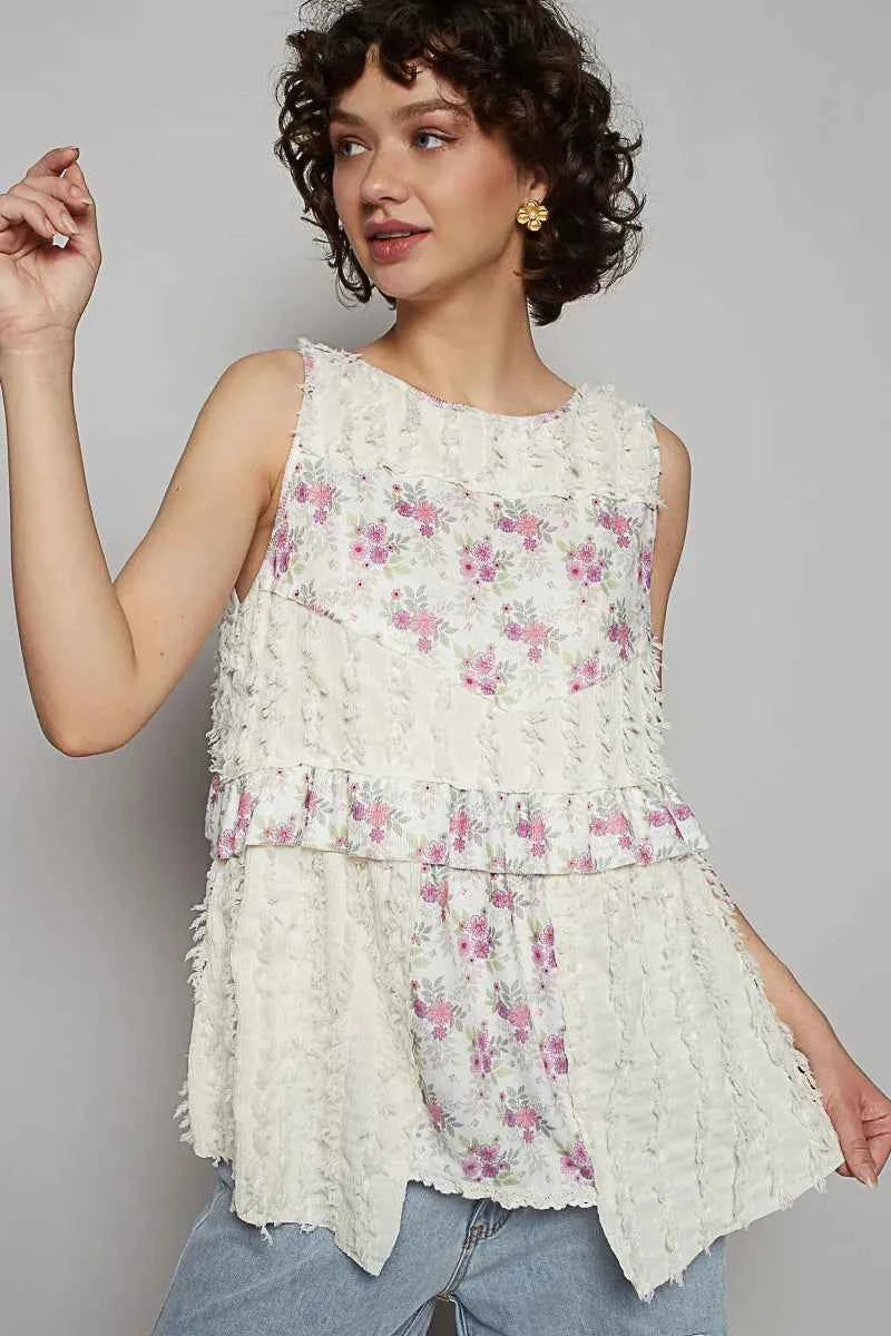 Floral Textured Round Neck Sleeveless Top cc539996-10c4-44c7-a18d-25e4d660e233-Max-Origin