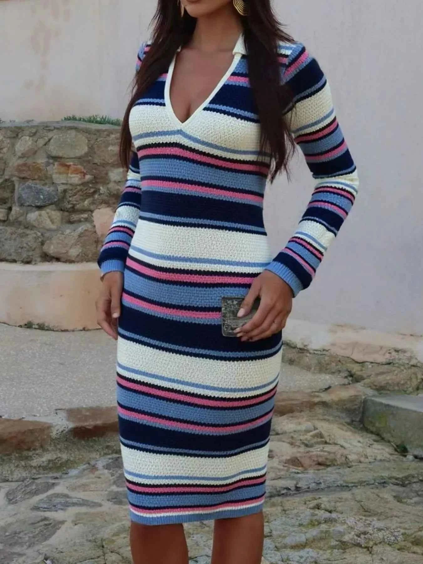 Striped Knitted Bodycon Sweater Dress cc547ddf-adbd-4436-bf30-7f5e613c02d5-Max-Origin