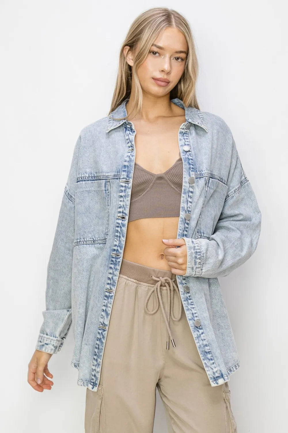 RISEN Button Up Long Sleeve Shacket cc5685d0-0d1a-4e86-9865-82d69c6b6553-Max