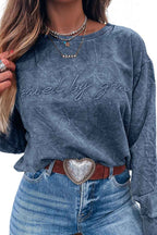 Real Teal saved by grace Letter Embroidery Mineral Wash Loose Sweatshirt cc56f7242923dfa1