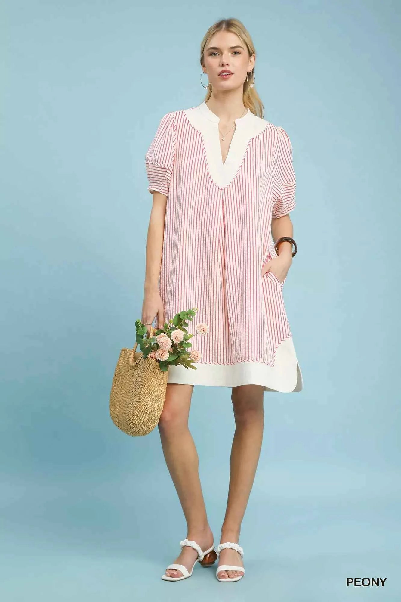 Umgee Pinstripe Shift Dress with Contrast Trim cc5a3853-89b9-4488-ab01-daa13d3f40b9-Max-Origin