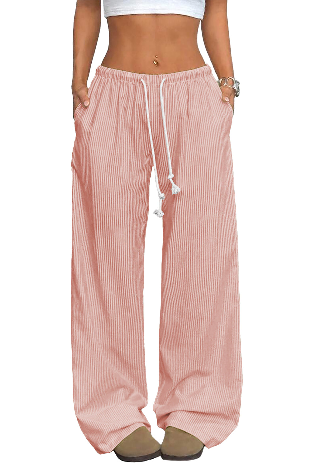 Pink Stripe Drawstring Plus Size Loose Pants cc5ed6ee8e741878