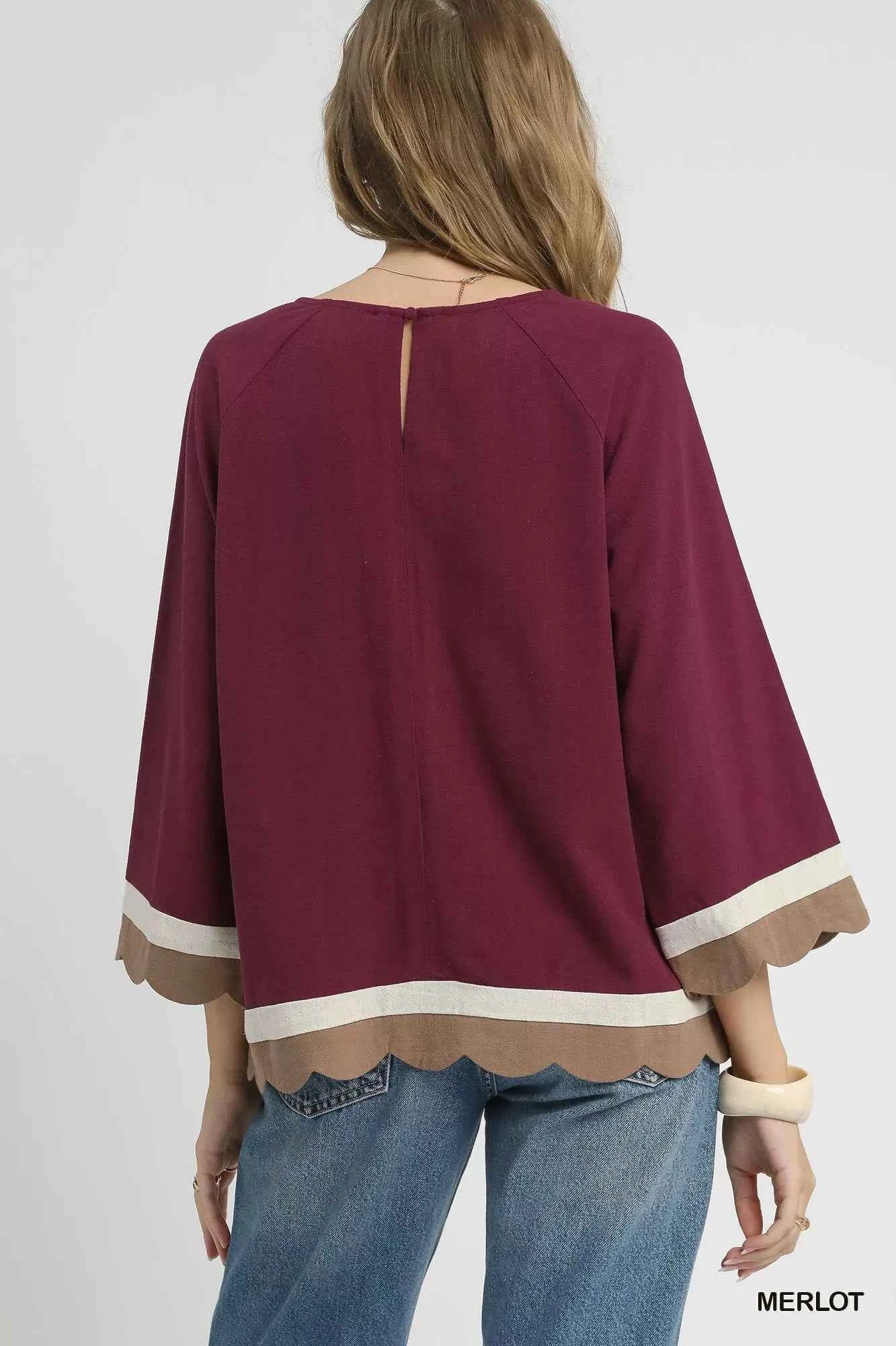 Scalloped Hem Color Block Top cc6b91f8-cff4-44b5-ad38-e7478066d364-Max-Origin
