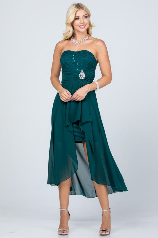 Women’s Strapless Chiffon High-Low Dress – Lace Bodice Open Back Cocktail Dress cc6fcde4-d304-411a-b708-557f2d9001e0