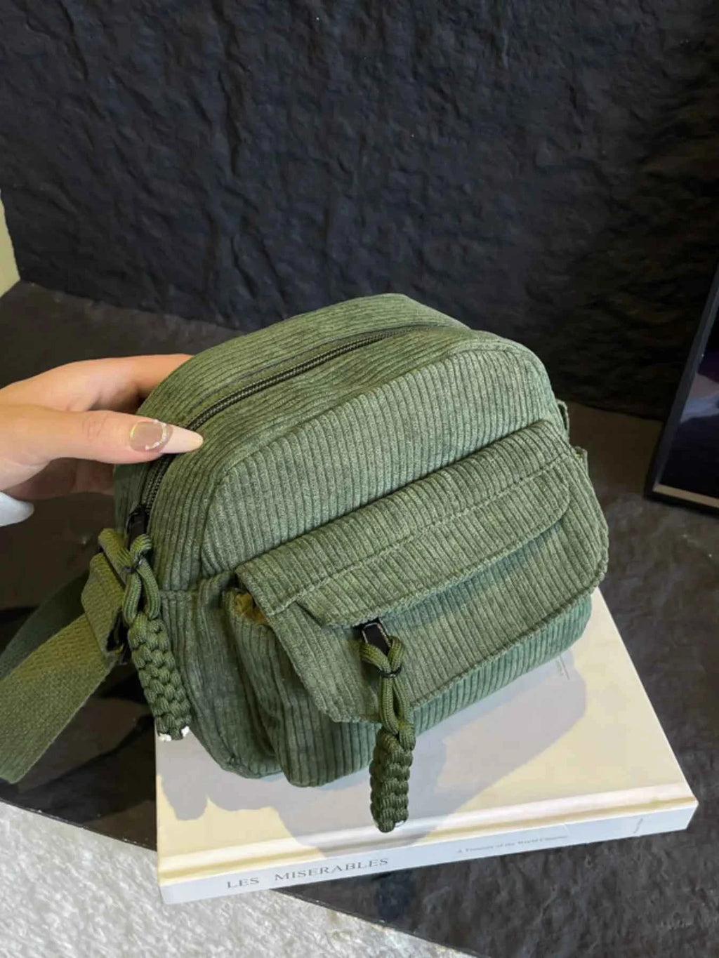 Corduroy Crossbody Bag with Adjustable Strap Green One Size cc746914a4554ca6b57dd0b78cc73fcb-Max-Origin