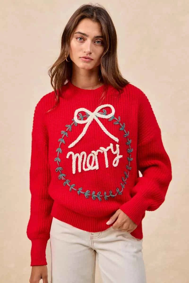 BiBi Christmas Wreath Merry Letter Knit Top cc7d94d232e8459b93d34adb1e584cea-Max-Origin