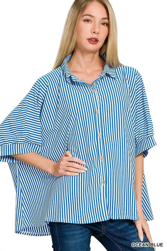 Zenana Oversized Stripe Button Down Shirt OCEAN BLUE cc7fd1b293e24deeb008646ac5386e3a-Max-Origin