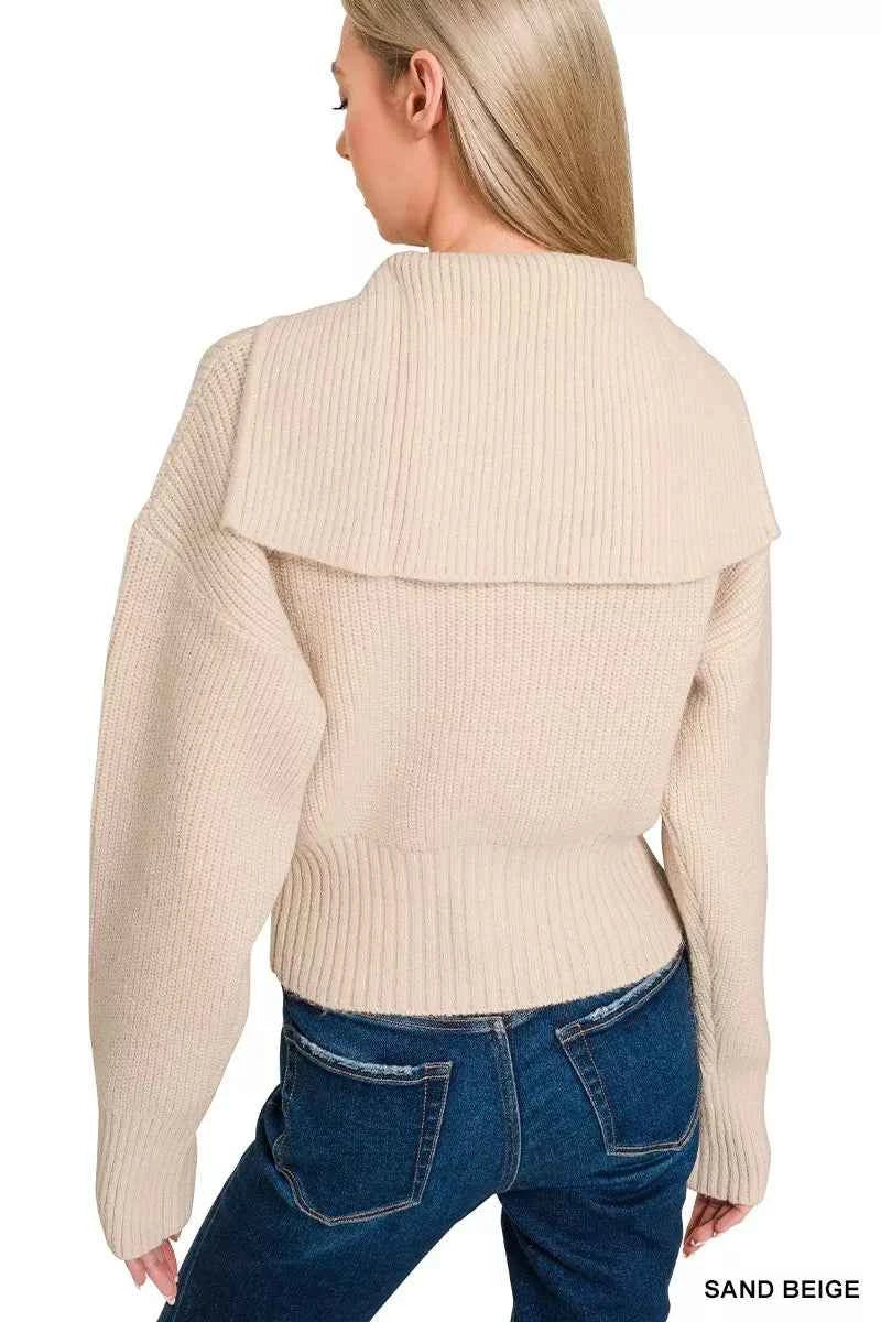 Zenana Ribbed Collared Zip Up Sweater Cardigan cc84e97fe36543a69d06565c6ebbfe83-Max-Origin