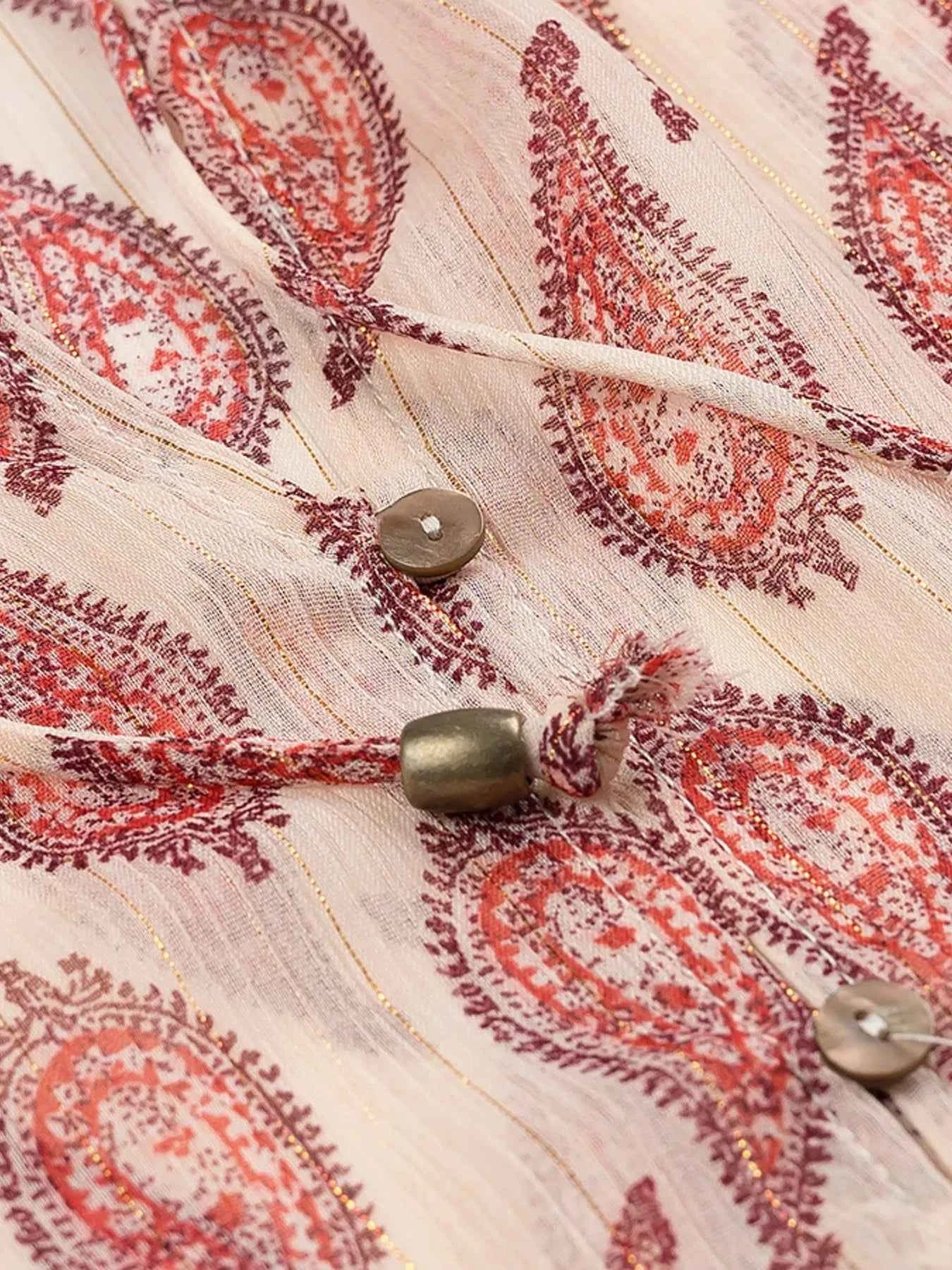 Paisley Print Frill Tie Neck Long Sleeve Blouse