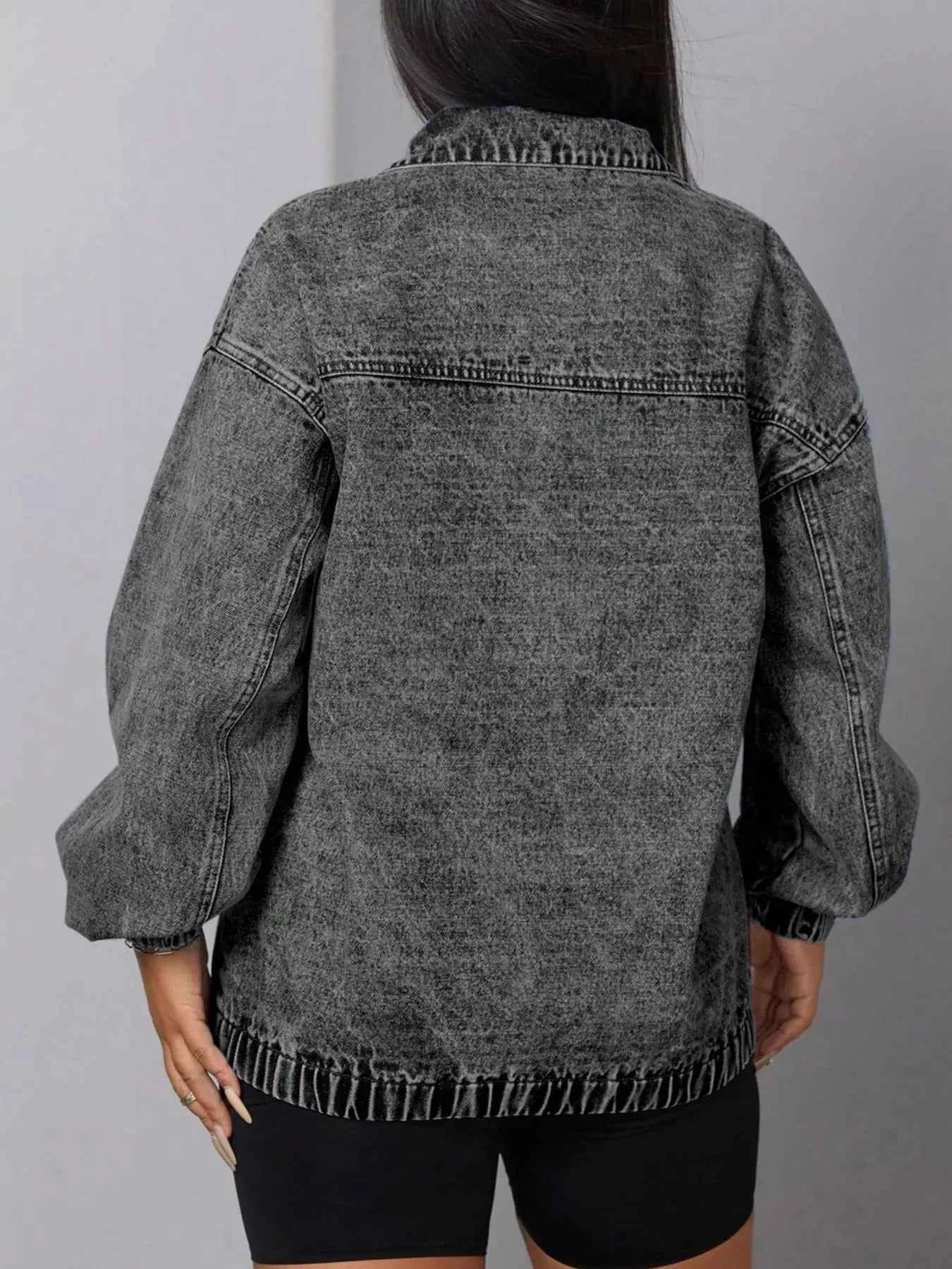 Elastic Hem Quarter Zip Denim Top cc8f1946-d001-4112-a5a8-a1c33e70aab1-Max-Origin
