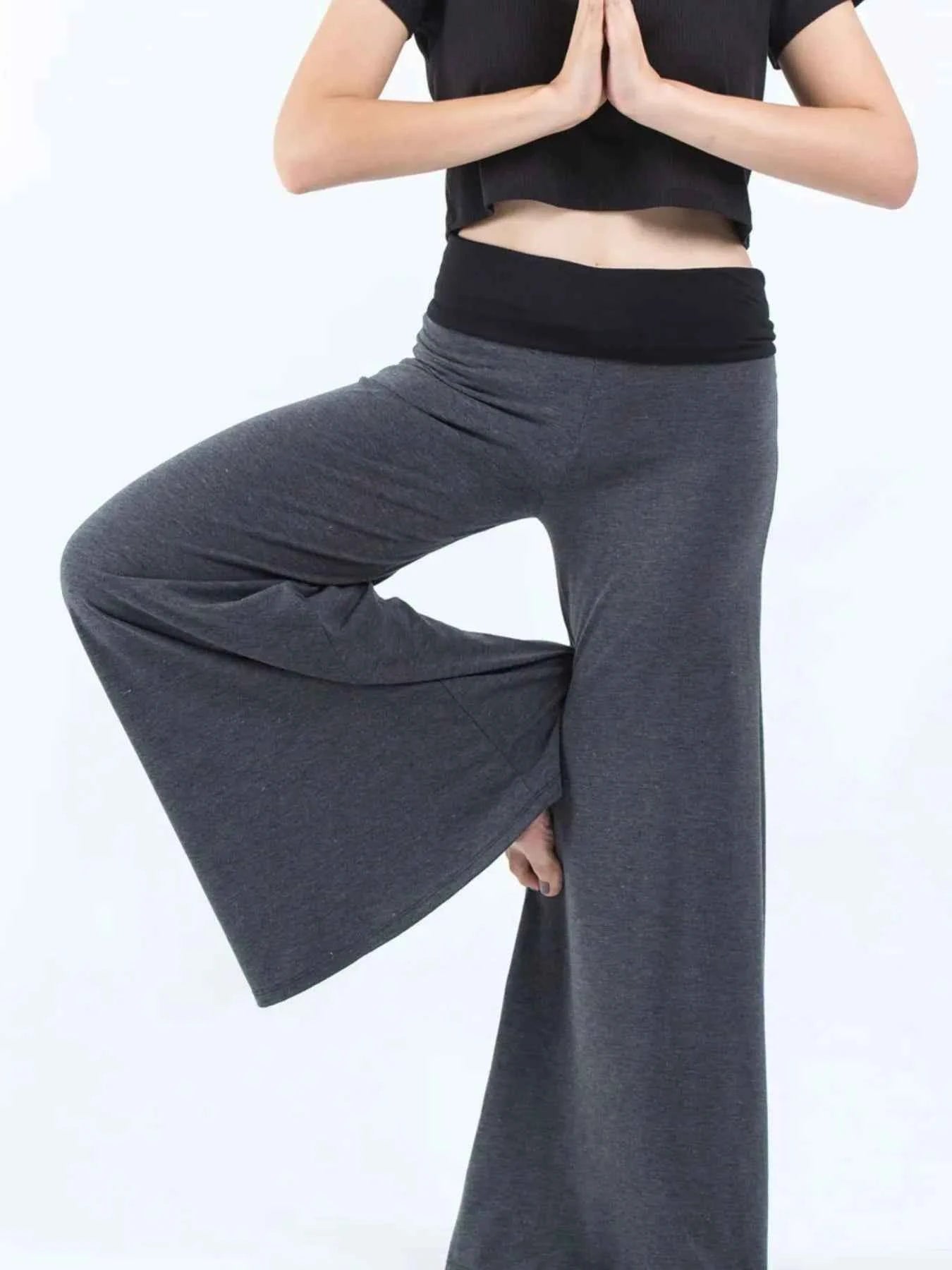 High Waisted Wide Leg Yoga Pants with Contrast Waistband