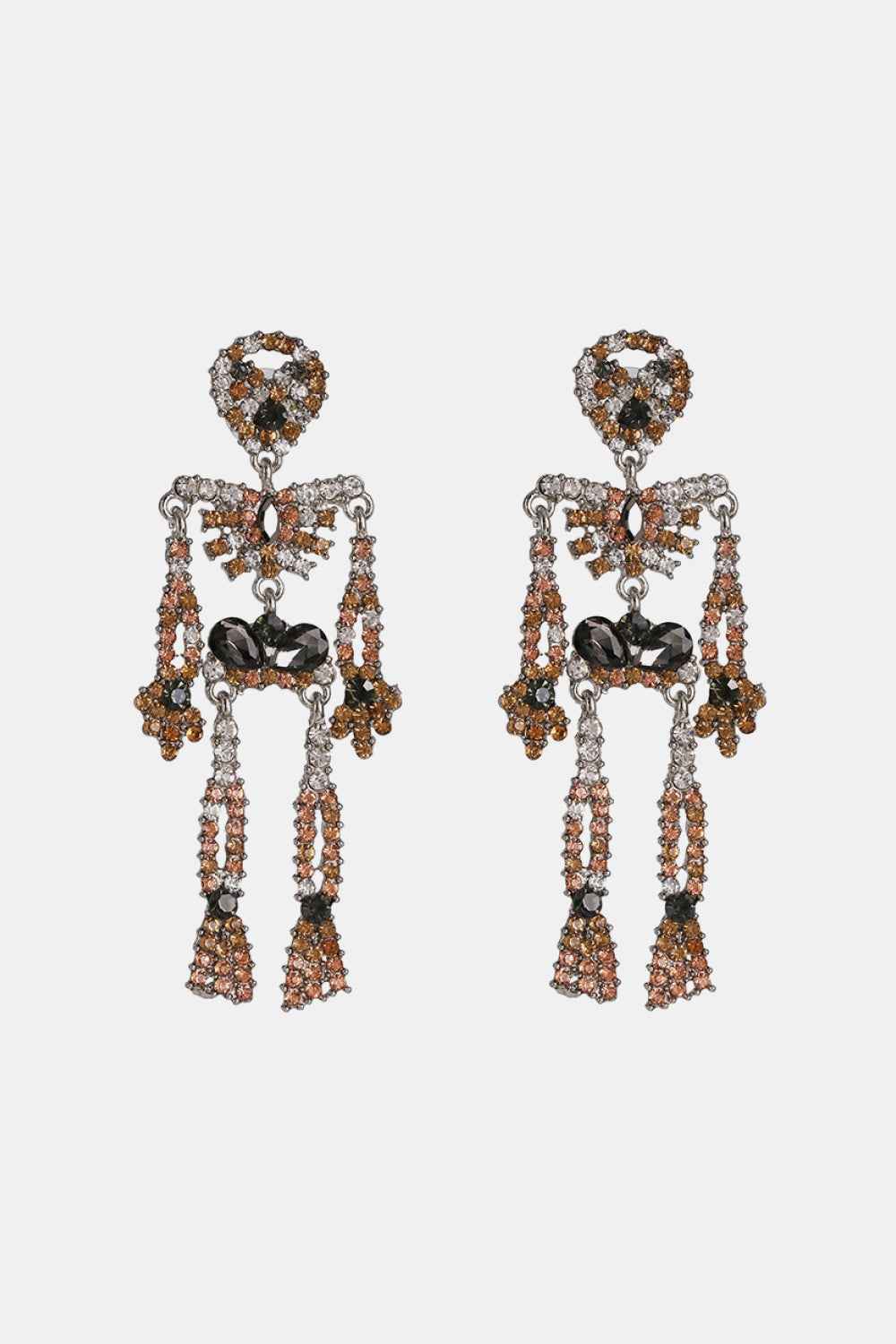 Skeleton Shape Glass Stone Dangle Earrings Caramel One Size cc9205ee1ee844f2baa18eb11fbd3275-Max