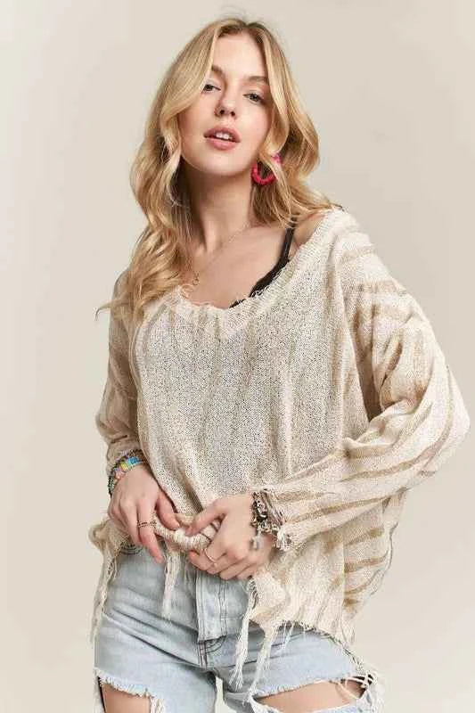 ADORA Frayed Zebra Knit Top cc923e7dad8a47d9b3acf5ffb90e0e62-Max-Origin
