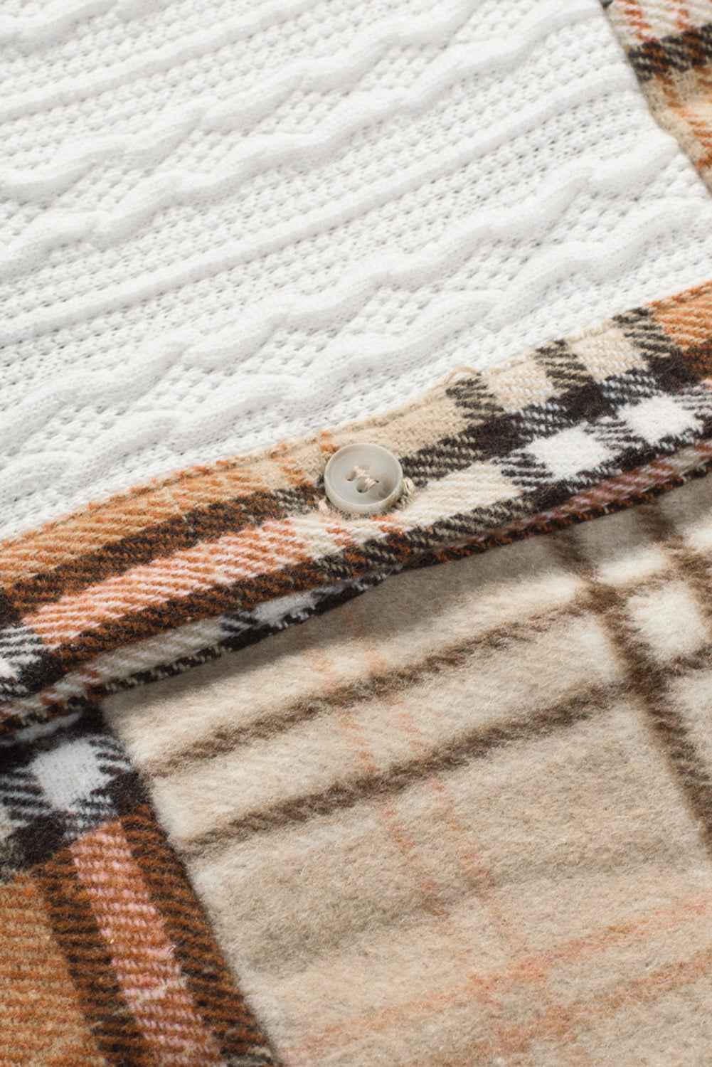 Orange Plaid Color Block Patchwork Pocket Shirt Shacket cc93e3487d2f11c0