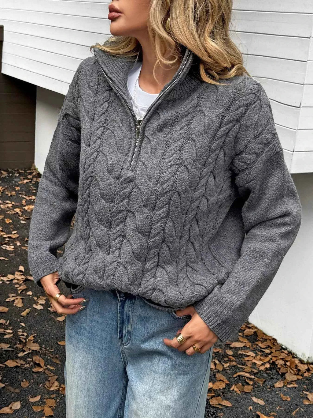 Zip Collar Cable-Knit Sweater cc9942349c794f0fa30776588ccbcdf1-Max-Origin
