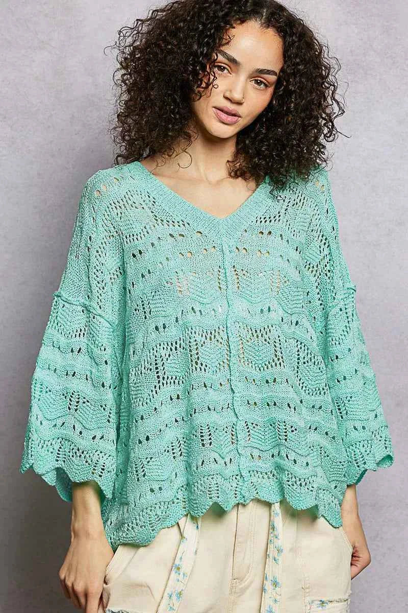 POL Drop Shoulder V-Neck Knit Top with Scalloped Hem cc9ef53c-dfe6-48ce-9d63-32df01015060-Max-Origin