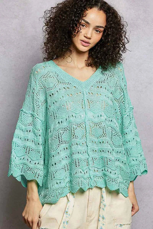 POL Drop Shoulder V-Neck Knit Top with Scalloped Hem cc9ef53c-dfe6-48ce-9d63-32df01015060-Max-Origin