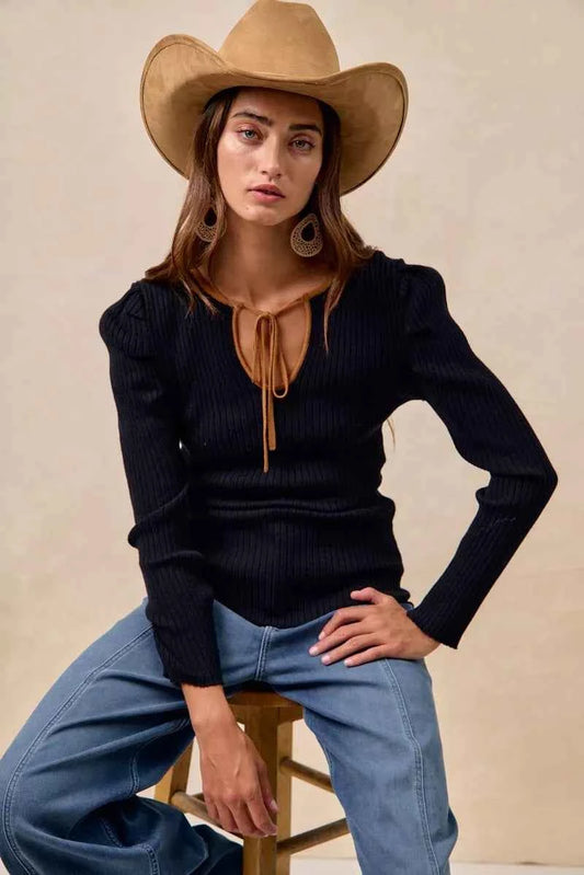 Ribbed Contrast Front Tied Top with Shrried cca0aa42b49c46cd9cc6858de913879e-Max-Origin