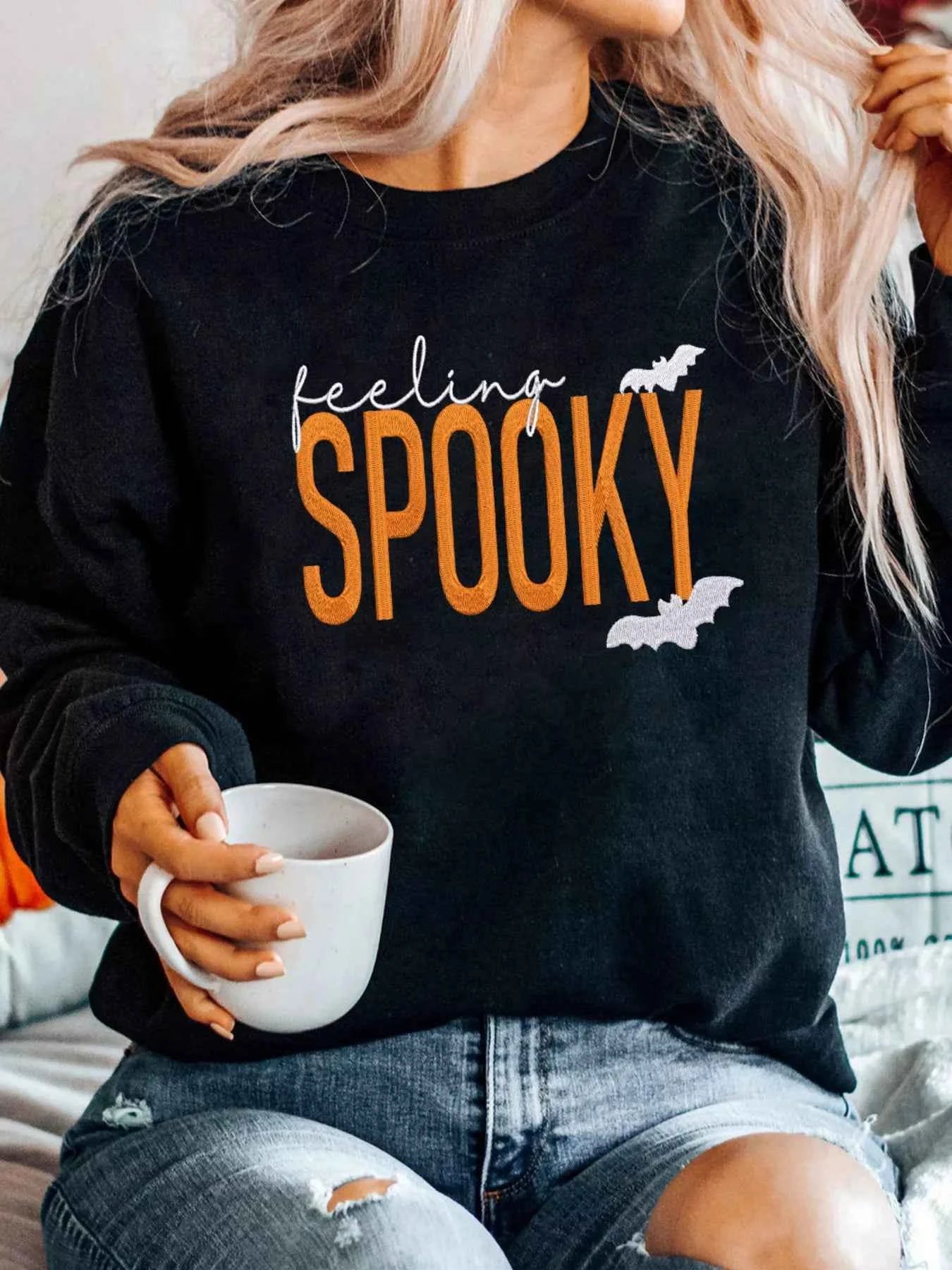 Feeling Spooky Halloween Embroidered Sweatshirt Black ccab28c3e16c4b2ab5854418d80ebbaf-Max-Origin