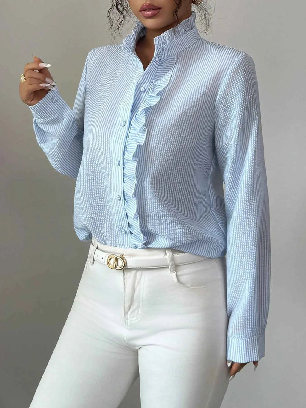 Ruffle Front Striped Button-Up Shirt ccb475b5-24a9-45c2-87fb-5dcc974bfa01-Max-Origin