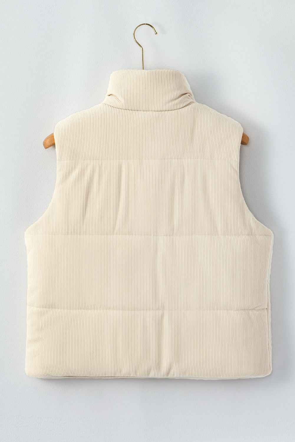 Coffee Solid Color Corduroy Puffer Vest Coat ccb48d3e33936bed