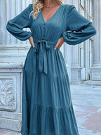 Ruffled Hem V-Neck Balloon Sleeve Dress ccb84a62-9061-464b-9a3d-14ab356bb724-Max-Origin