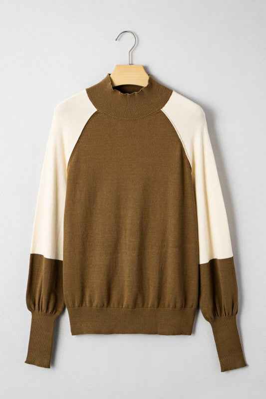 Colorblock Raglan Puff Sleeve Mock Neck Sweater ccba14c9-1c89-42fc-b0c2-7012f0b7ef46