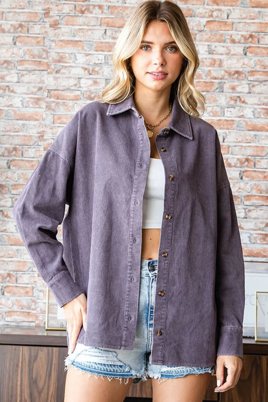 Washed Corduroy Button Down Long Sleeve Shirt ccbb34fb-c7f4-40c8-a38e-e76db246123c-Max