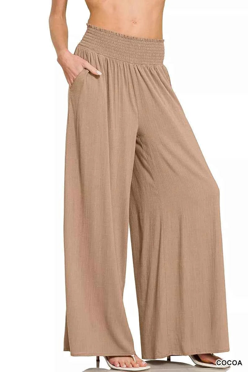 Zenana Smocked Waistband Wide Leg Lounge Pants ccbf4b98a4294809b4f0aa51f4e6fe48-Max-Origin