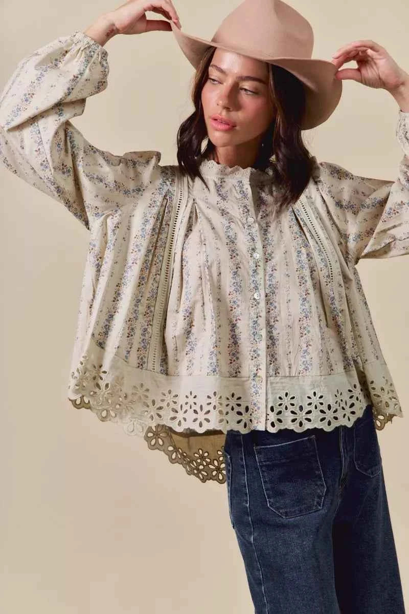 SO ME Floral Print Lace Button Down Shirt ccc47fe45ace473e9e797c124cb0b364-Max-Origin
