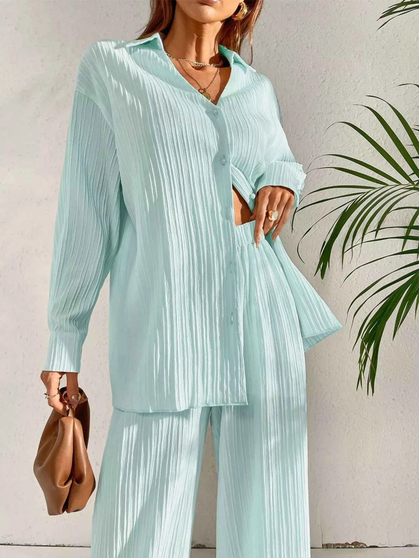 Long Sleeve Shirt & Wide Leg Pants Set ccc49ab0-620d-4596-a69a-f8f96f72bd63-Max-Origin