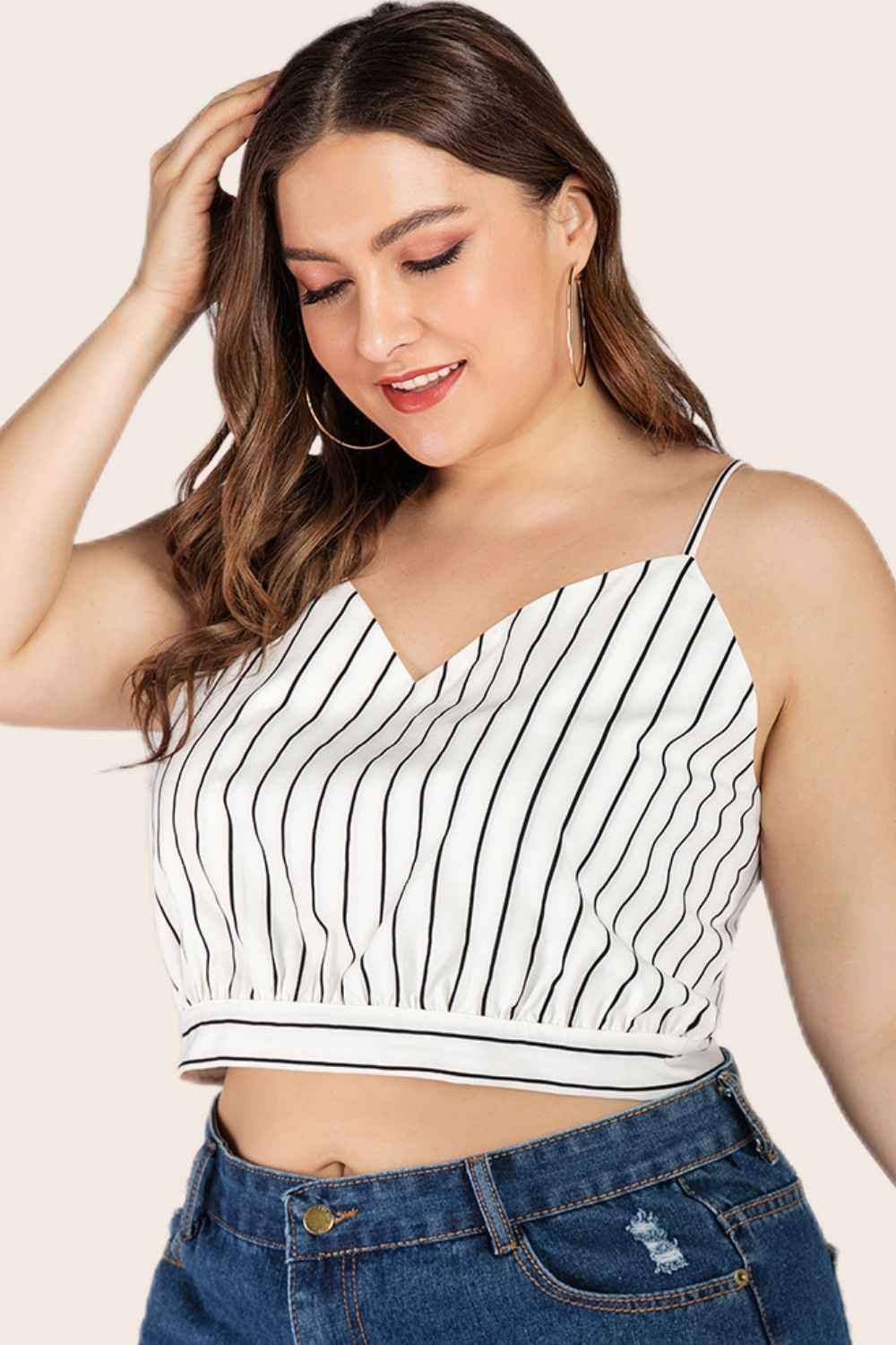 Plus Size Striped Tie-Back Cropped Cami ccd33fdb9c884cc8ba4c9c3a610fb153-Max