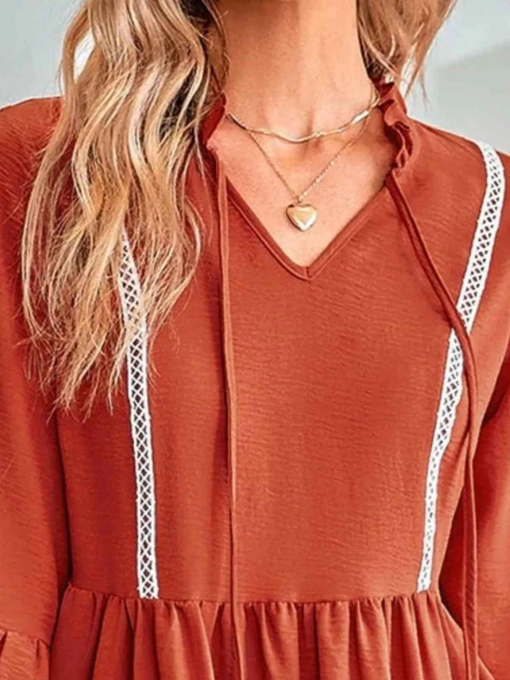 Tie-Neck Long Sleeve Mini Dress with Trim Detail cce8e91d-6793-4cdc-922b-974e9786e7b6-Max-Origin