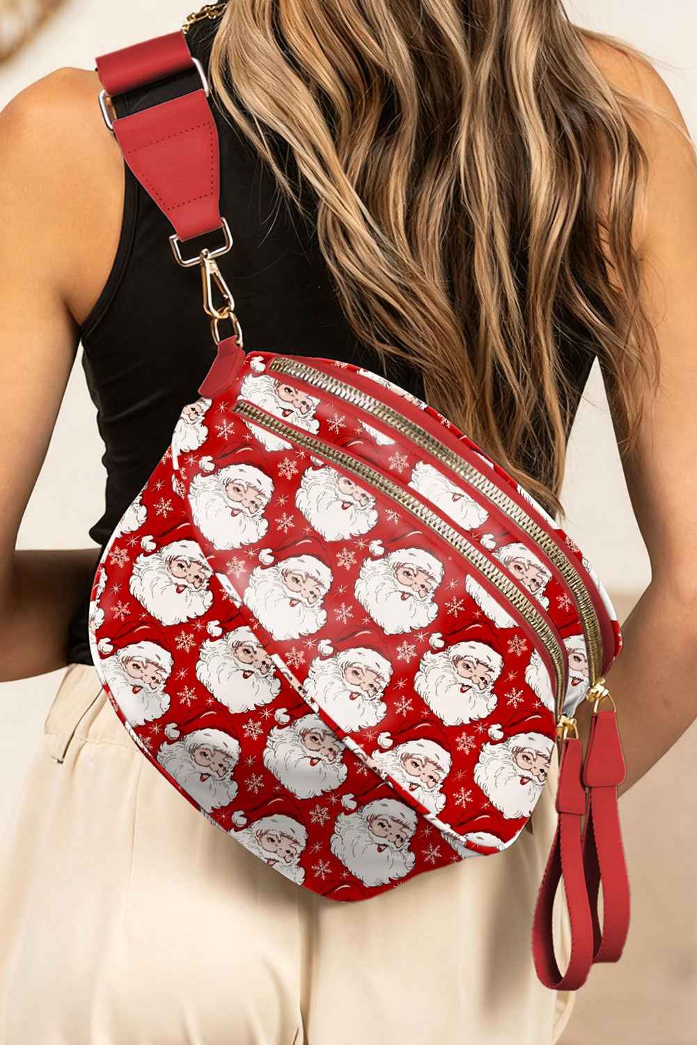 Pink Christmas Graphic Double Zip Crossbody Bag ccea75a216959eef