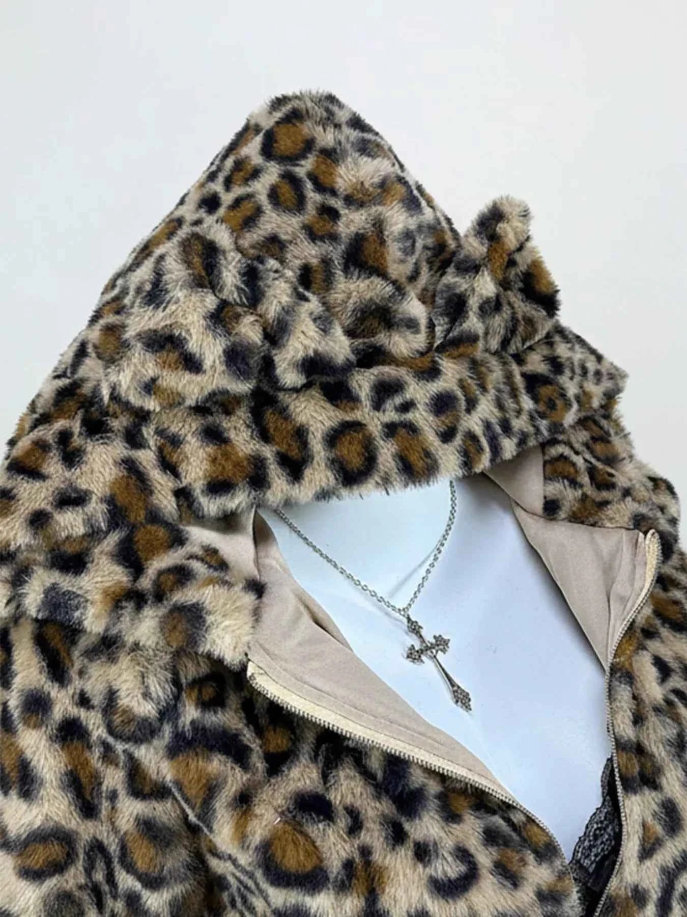 Leopard Plush Zip-Up Hooded Outerwear ccf6582bb9214e659e9e5d4fe172c583-Max-Origin