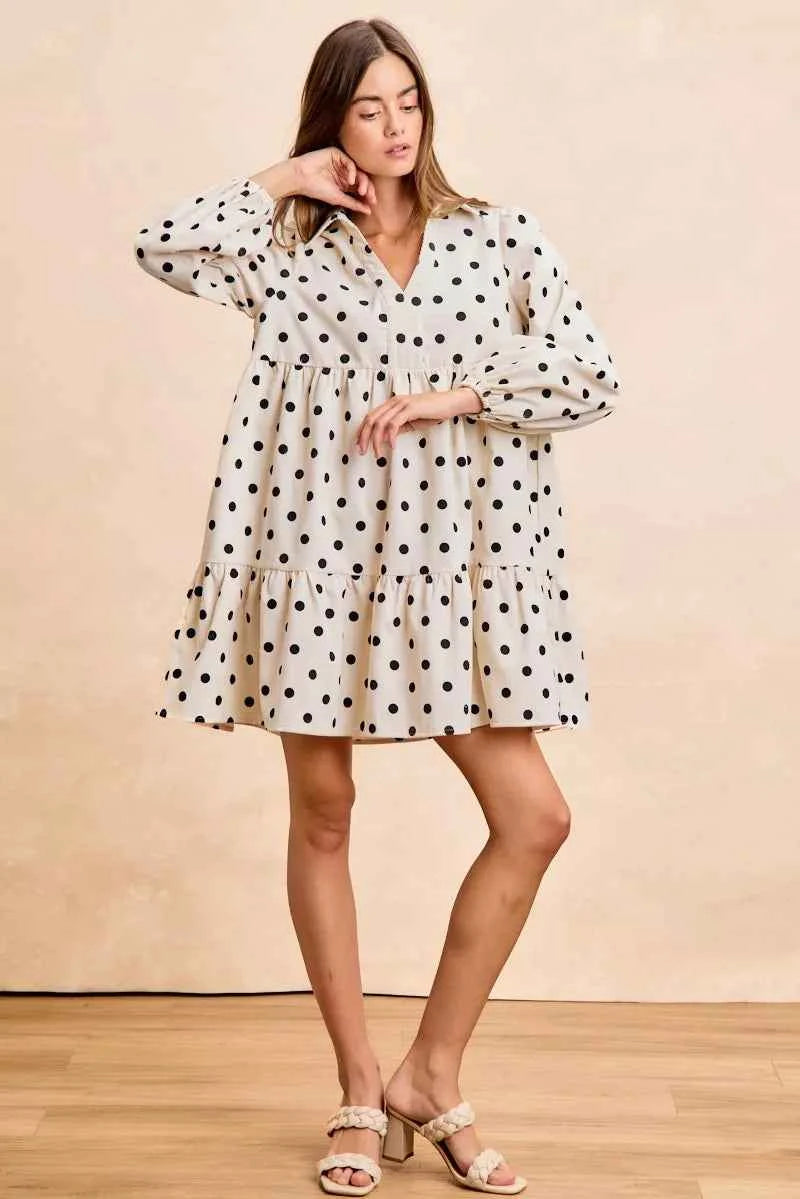 BiBi Polka Dot Corduroy Collared V Neck Dress cd00a5570a664449b4f99be9f3e49ed2-Max-Origin